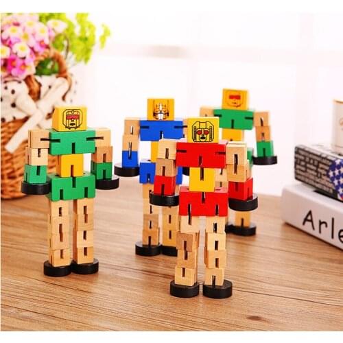 SLPF Toys For Children Multi Function Wooden Autobot Hand To Play Model Diy Educational Deformation Robot Building Block Toy A38