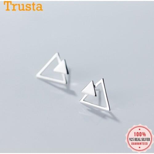Trustdavis Sweet 925 Sterling Silver Triangle Charm Stud Earrings For Women Korean Jewelry Accessory Party Gift DA928