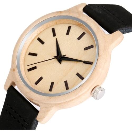 Women Watches Simple Maple Wood Watch Black Brown Leather Strap Quartz Wristwatch Ladies Girls Gift Logo Customized Dropshipping