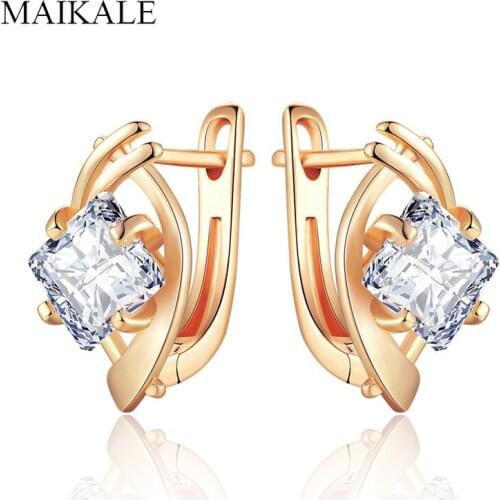 MAIKALE New Fashion Gold Geometric Stud Earrings for Women AAA Cubic Zirconia Earrings Wedding Party Jewelry Girls Gifts