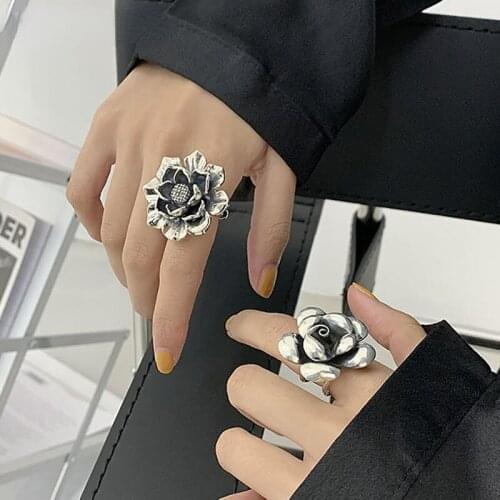925 Sterling Silver Engagement Rings New Fashion Creative Exaggeration Flower Vintage Punk Party Jewelry Gifts for Womenjewerly