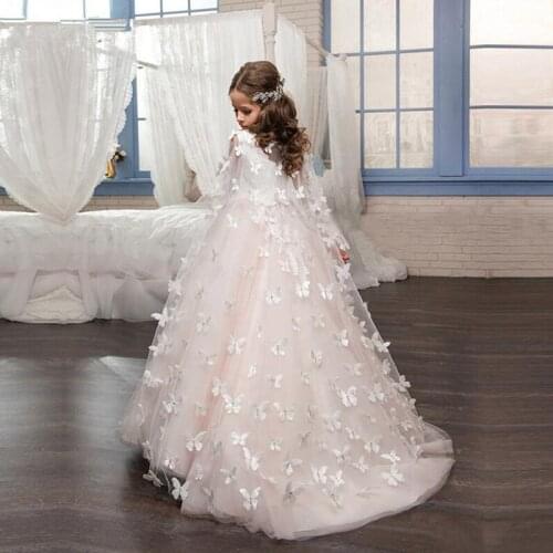 Stylish Lace appliqué detachable bow decoration sleeveless Flower Girl Dress Dresses Party Prom Princess Pageant Dresses