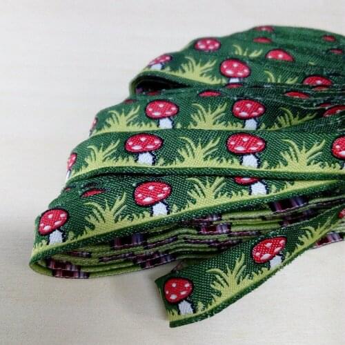 1.1cm 11mm 3/8'' DIY Green Grass Red White Dots Mashroom Cute Narrow Bedding Lace Trim Curtain Laciness Jacquard Ribbon Webbing