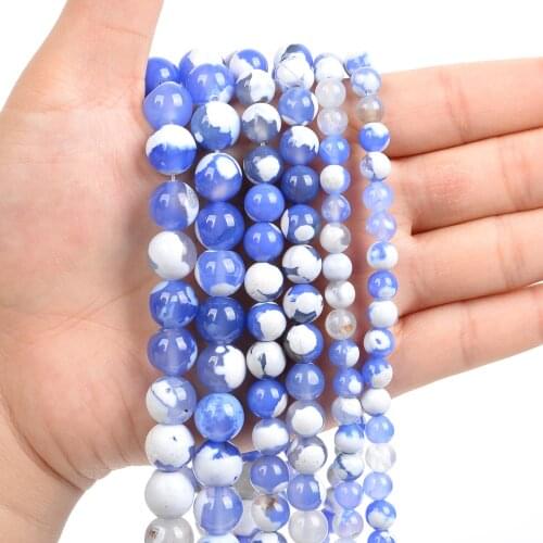 1Strand/Lot 6/8/10mm Natural Stone White Blue Fire Agate Round Beads Loose Spacer Bead For Jewelry Making DIY Accessories