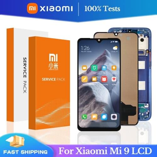 100% Test Display For xiaomi Mi 9 LCD Display Touch Screen Digitizer Assembly with frame For xiaomi Mi9 M1902F1G Display