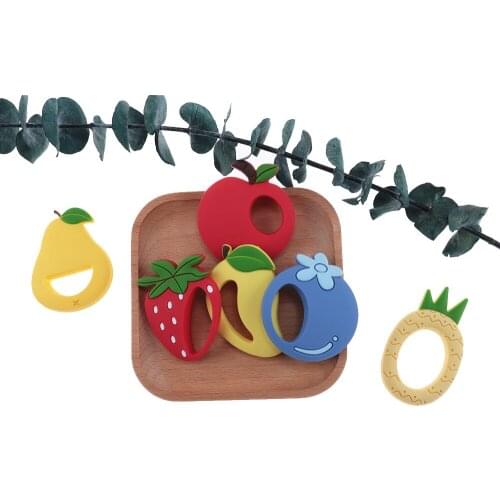 20pcs Fruit Teethers Silicone Baby Teether Pendant For Pacifier For Teeth Baby Goods Diy Apple Strawberry Teething Toys BPA Free