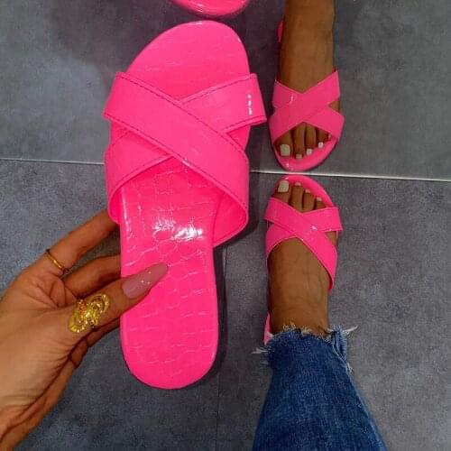 2021 Summer New Womens Shoes Flat Sandals Open Toe Slippers Solid Color Outdoor Beach Shoes Cross Style Plus Size 36-43