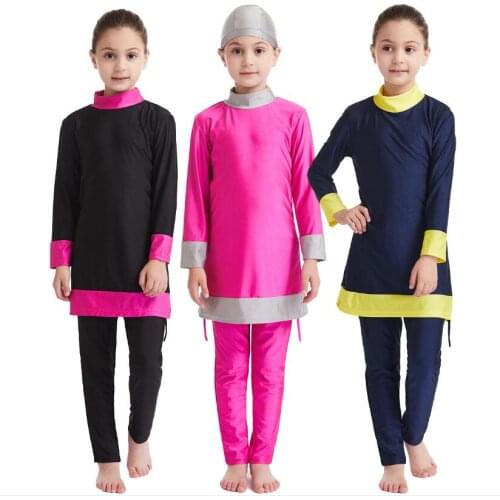 3pc girls burkini grande taille moslim zwempak maillot de bain hijab bathing suit muslim islamic swimwear for kids long sleeve