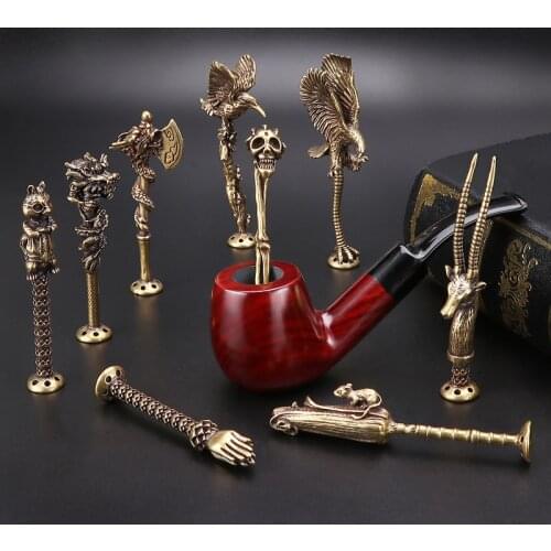 9 type Retro Brass Carving Deer Pipe Pressing Rod Grinding Cigarette Press Multifunctional Cigarette Tobacco Pipes Accessories