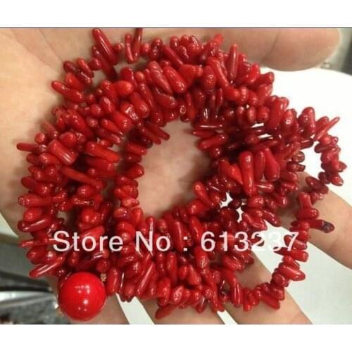 Hot free Shipping new Fashion Style diy natural 4x10mm Red Branch coral Necklace 48 inch MY5311