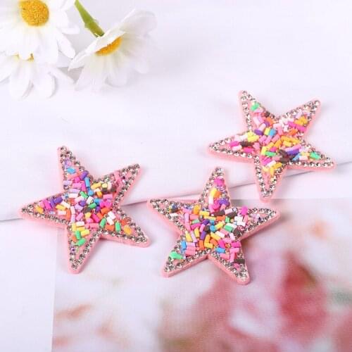 10pcs Rhinestone Polymer Clay Glitter StarPatches Appliqued DIY Craft Scrapbooki Decor Kids Headwear Accessories Padded Sequined
