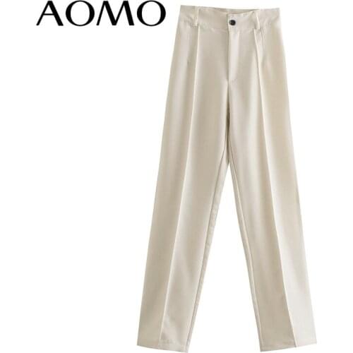 AOMO Fashion Women Green High Waist Suit Pants Trousers Pockets Buttons Office Lady Pants Pantalon JE105A