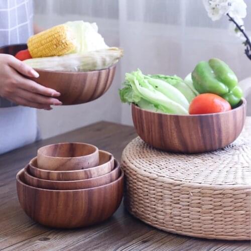 Wooden Salad Rice Bowls Pan Fruit Candy Saucer Dessert Dinner Bread Wood Cake Food Storage Plates Tray