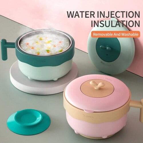 Child Food Warm Injection Hot Water Insulation Kids Dishes Stainless Steel Tableware Baby Sucker Feeding Bowl Plate Gadgets