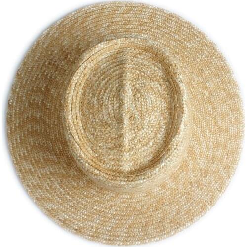 Women Men Wheat Straw Sun Hat Flat Pork Pie Hademade Wide Brim Boater Panama Beach Sunhat Jazz Hat