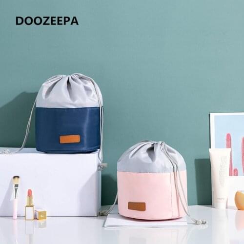 Travel Makeup Bag Beautician Drawstring Cosmetic Bag Women Quick Toiletry Bag Waterproof Barrel Organizer Makeup Pouch neceser