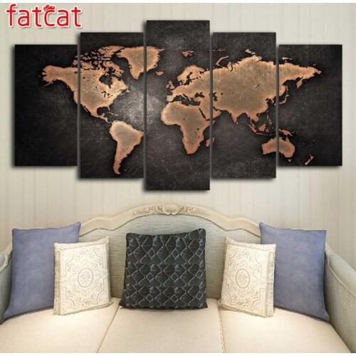 FATCAT 5 Pieces Retro World Map Diy Diamond Painting Full Square Round Drill Diamond Embroidery Rhinestone Sale Home Decor AE968