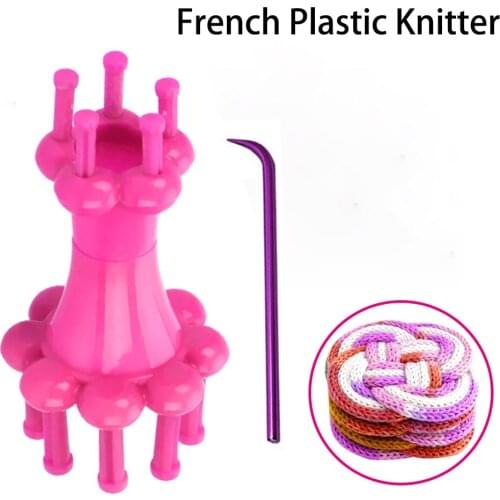 French Double Head Plastic Yarn Wool Rope Knit Knitting DIY Doll Crafts flower Loom With Crochet Hook Knitter Loom Machine