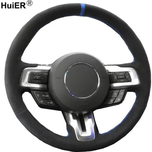 HuiER DIY Hand Sewing Car Steering Wheel Cover Suede Leather For Ford Mustang 2015 2016 2017 2018 2019-Now Auto Car Styling