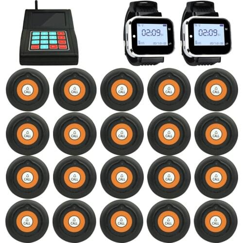 JINGLE BELLS 433.92MHz 2 Watch Pager Receiver+1 keyboard transmitter+20 call button Wireless Restaurant Kitchen Calling System