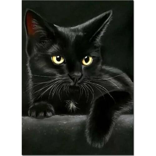 Animal Black Cat Diamond Painting,Round Diamond Embroidery Art Diamond Diy Handwork Cute Pet Puzzle