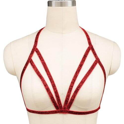 Red Woman Punk Style Elastic Harness Bra Belts Sexy Lingerie Body Bondage Caged Bralette Gothic Bra Garters Bondage Lingerie