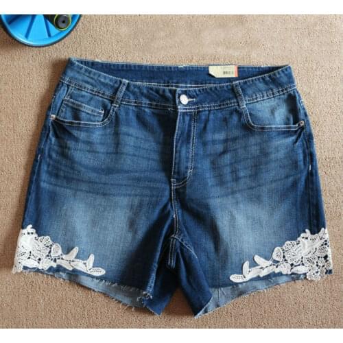 High waist summer women fashion loose plus size water wash lace patchwork denim shorts female trendy thin casual cotton bottom