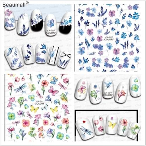 Summer Florals Leafs Nails Art Manicure Back Glue Decal Decorations Nail Sticker For Nails Tips Beauty