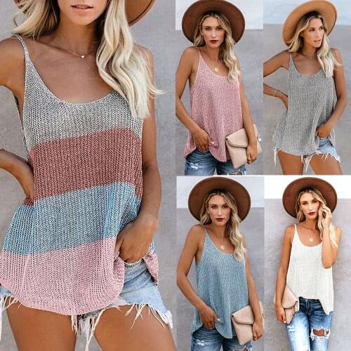 New Fashion Striped Knitted Vest for Women Summer Strappy Korean Tank Tops Loose Sleeveless Color Block Casual Girl Cami Shirts