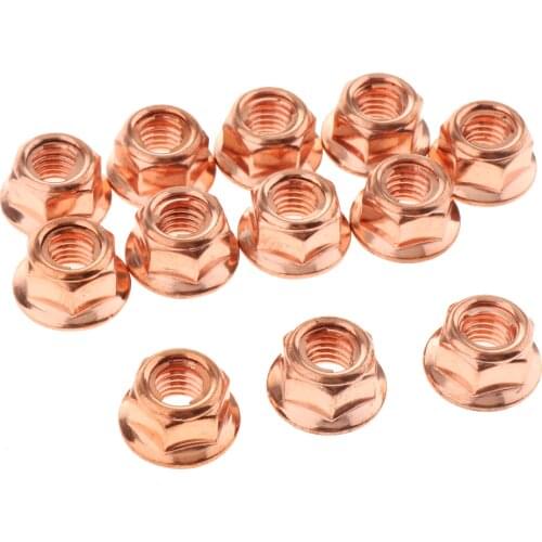 Copper Lock Nuts 8mm Exhaust Manifold & More; Set of 12 A1201420072 for BMW 3 Series E30 Carbon Steel + Copper Plated