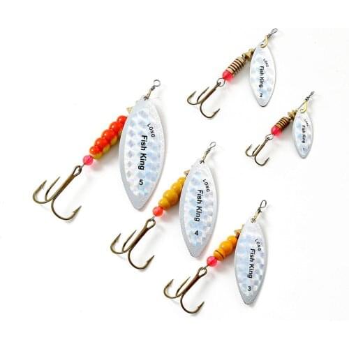 FISH KING Spinner Bait 0.125oz 0.2oz 0.33oz 0.5oz 1oz Spoon Lures Metal With Treble Hooks Arttificial Bass Bait Fishing Lure