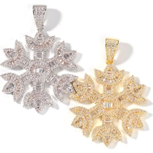 Iced Out Snow Shape Pendant Necklace For Men Women Gifts Bling Baguette Cubic Zirconia Hip Hop Jewelry