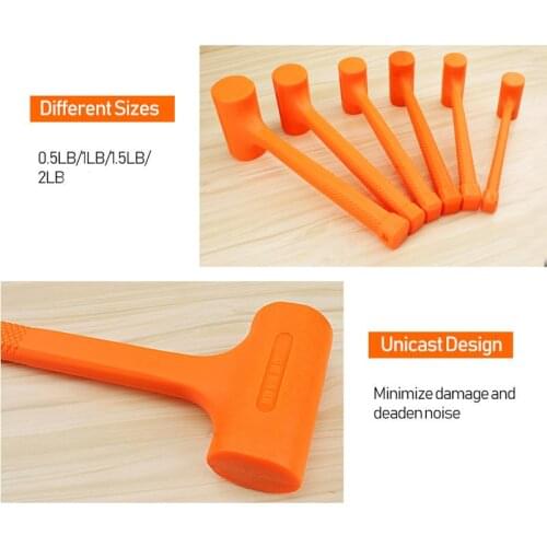 Solid Hammer Dead Blow Mallet Orange Soft Rubber Unicast Hammer 0.5-2LB