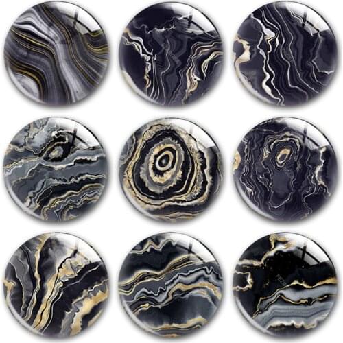 Handmade Black Dark grey Yellow marble pattern Round photo glass cabochons demo flat back DIY collier jewlery Making findings