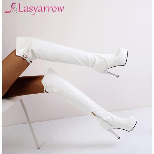 Lasyarrow big size 34-50 over the knee boots women round toe sexy super high heels platform shoes party prom long boots woman