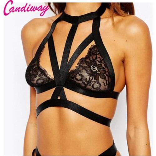 Sexy Womens Exotic Apparel Brassiere Three-Point Jumpsuits Lingerie Lace Halter Ultrathin Underwear