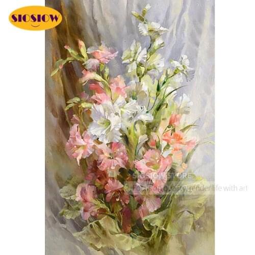 SIOSIOW 5D Diamond Painting Flower Full Set Round Square Diamond Embroidery Flowers Cross Stitch Kit Rhinestones Decoration Home