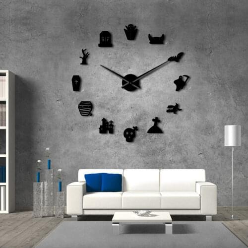 Halloween Party Horror DIY Giant Wall Clock Vintage Macabre Frameless Mute Quartz Clock Wall Watch Halloween Treats Decoration