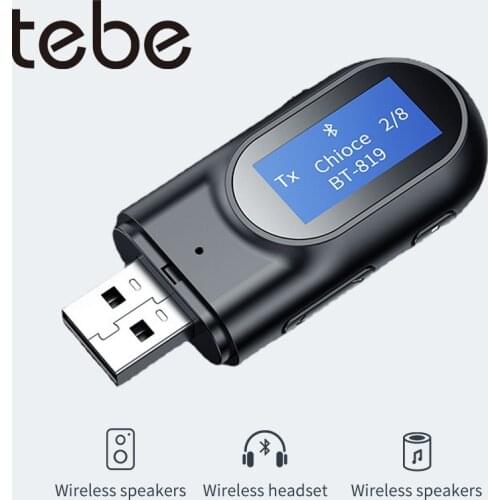 Tebe 2 IN 1 Wireless Audio Adapter Bluetooth 5.0 Receiver Transmitter with Digital LCD Screen 3.5mm Audio Aux for Speaker Car TV