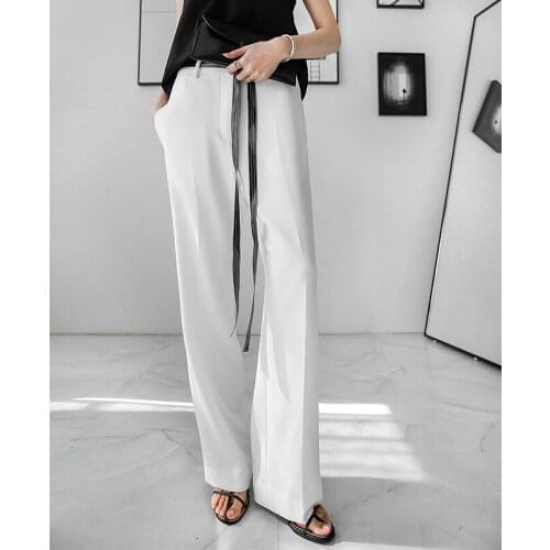 2020 Spring White Long High Waist Straight Fashion Women Casual Pants Female Trousers