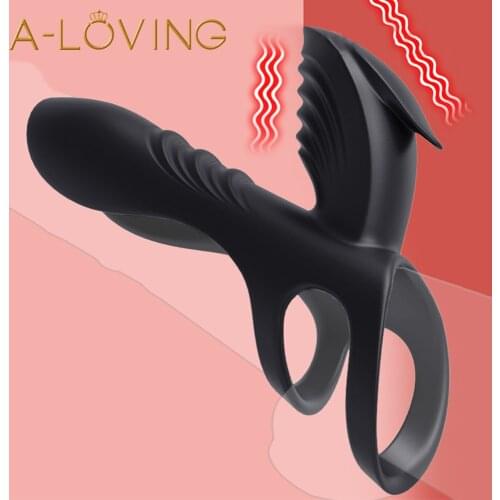 Long Lasting Erection Penis Vibrator With Double Ring Massager Vagina Clitoris Stimulator Orgasm Adult Sex Toys For Men Couples
