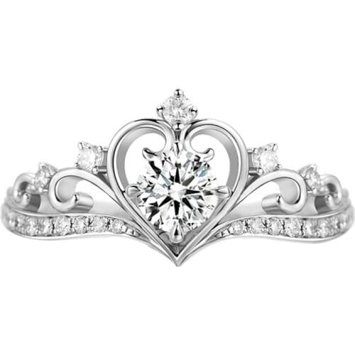 Unique Love Crown Shape 925 Sterling Silver Womens Rings Princess Luxury Exquisite and Elegant Engagement Wedding Party Jewelry