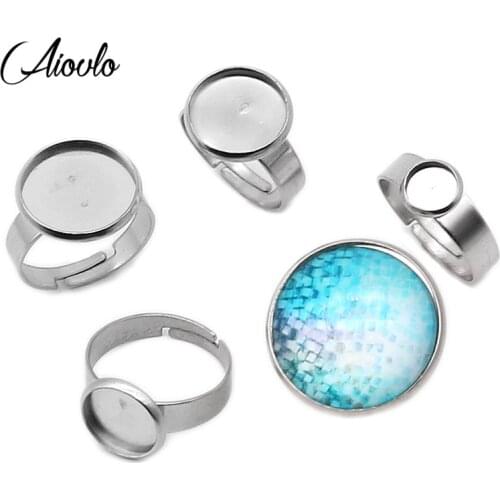 10pcs/Lot Stainless Steel Adjustable Ring Settings Blank Base,Fit 6 8 10 12 20 25mm Glass Cabochons,Buttons;Ring Bezels