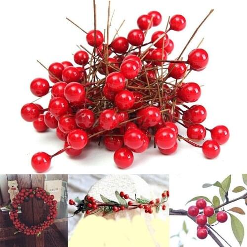 100pcs 10mm 12mm artificial Berry Sugar Box with Christmas Gift DIY Simulated Flower Cherry Pearl Fruit decoration supply