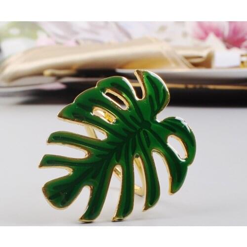 12PCS/Metal Alloy Green Turtle Leaf Napkin Ring Desktop Decoration Western Etiquette Jewelry Used for Cocktail Party, Wedding Ba