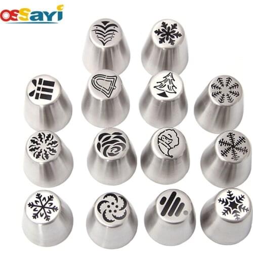 4Pcs/Lot Large Russian Pastry Nozzles Stainless Steel Icing Piping Nozzles Tips Christmas Style Cupcake Cake Decorating Tools