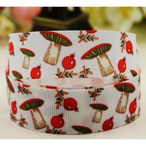 22mm 25mm 38mm 75mm Mushroom Cartoon printed Grosgrain Ribbon party decoration 10 Yards X-02918