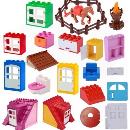 Locking Big Size House Accessories Roof Wardrobe Window Big Building Blocks Model Compatible Lockings Kids Educational Toys