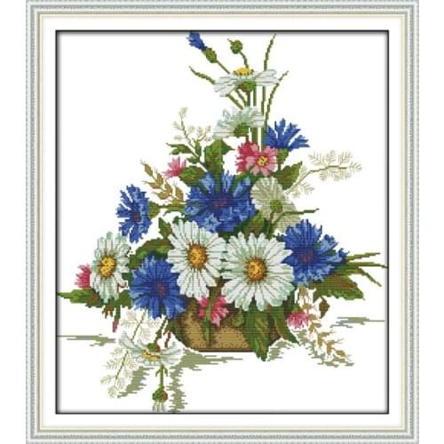 Chrysanthemum flower basket cross stitch kit cartoon 14ct 11ct print canvas stitching embroidery DIY handmade needlework