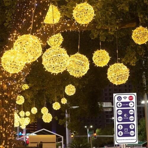 Dia30CM Solar Big Globe Rattan Ball Christmas String Light Solar Powered Globe Ball Fairy String Garland Light For Tree Holiday